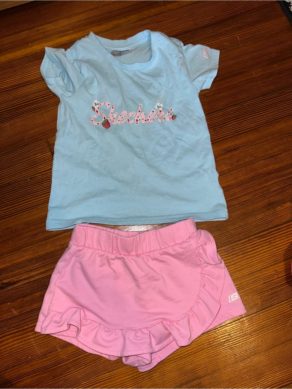 Skechers Light Blue Tee & Pink Ruffle Skort Set